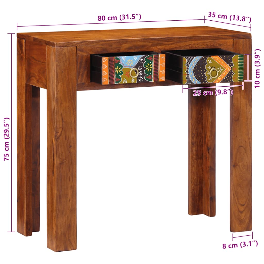 vidaXL Konsola Stolik 80x35x75 cm Drewno lite Akacja