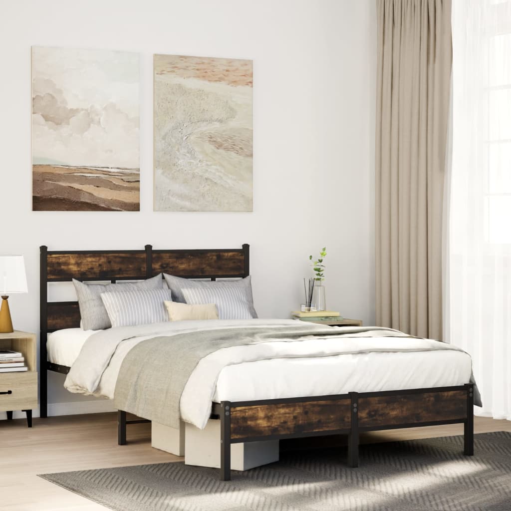 vidaXL Łóżko z wezgłowiem, bez materaca, dąb sonoma, 120x200 cm