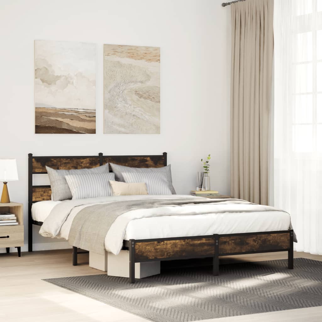 vidaXL Łóżko z wezgłowiem, bez materaca, dąb sonoma, 150x200 cm