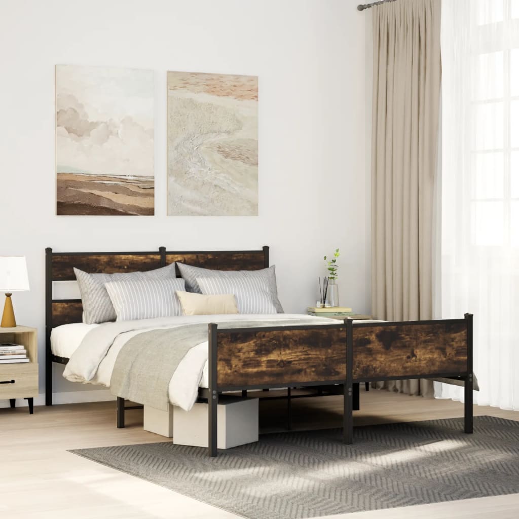 vidaXL Łóżko bez materaca, przydymiony dąb, 150x200 cm