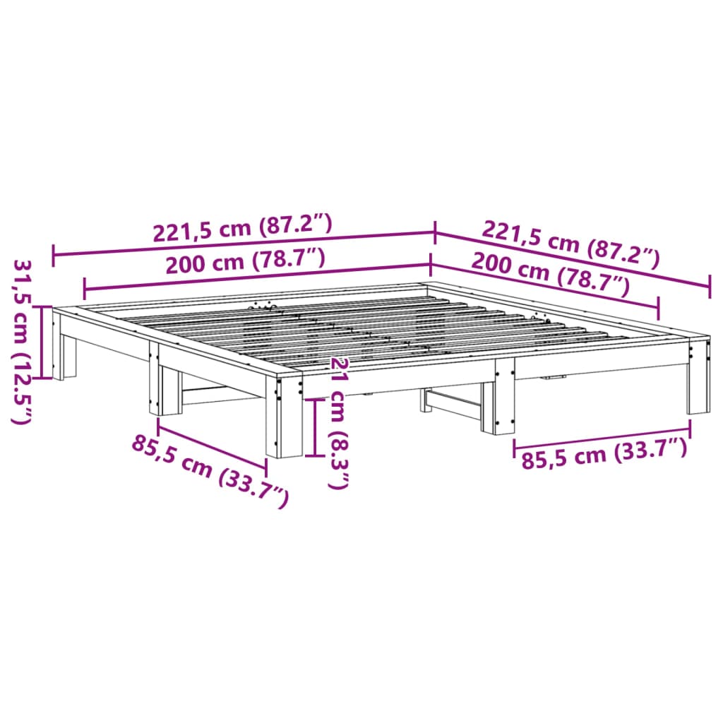 vidaXL Łóżko bez materaca, białe, 200x200 cm, lite drewno sosnowe