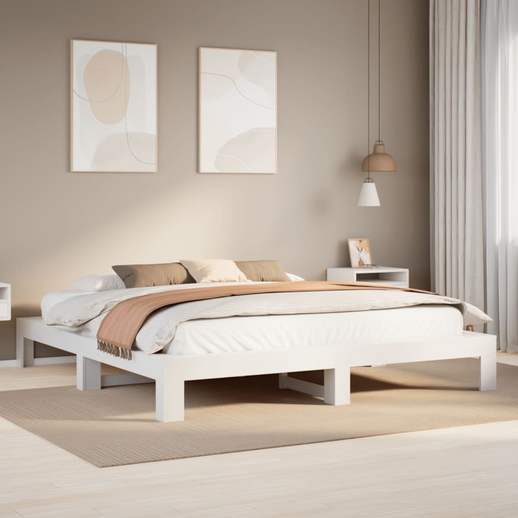 vidaXL Łóżko bez materaca, białe, 200x200 cm, lite drewno sosnowe