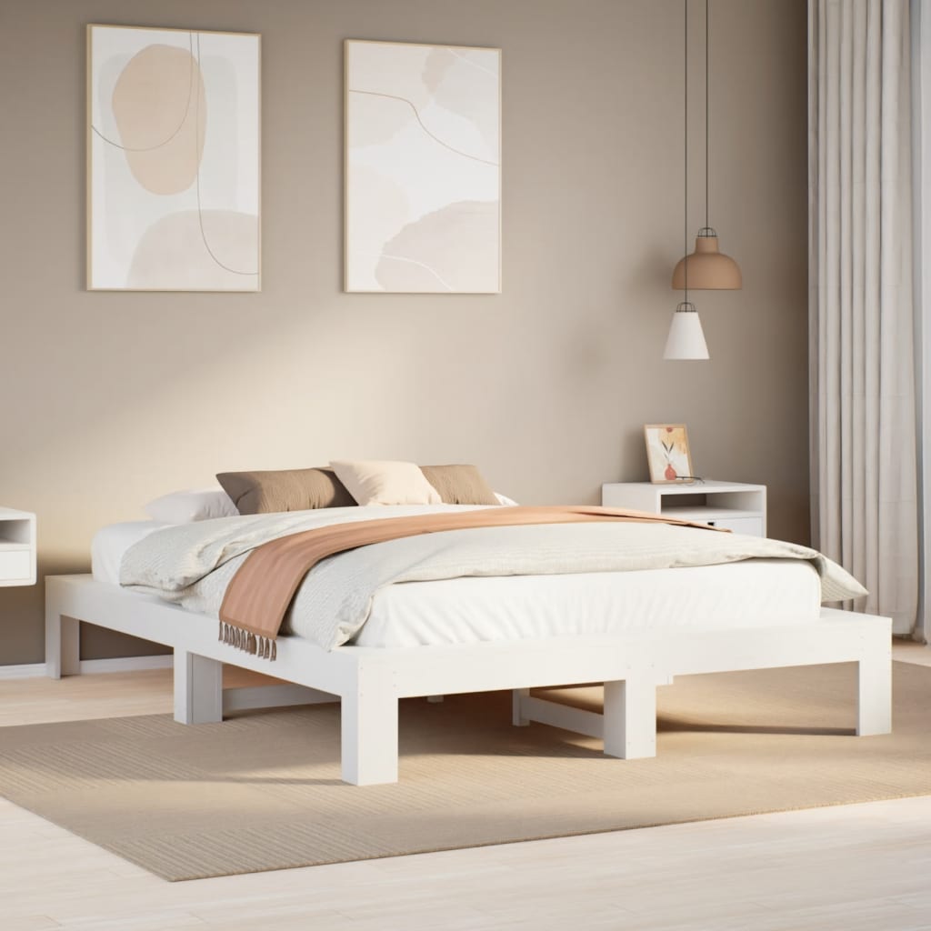 vidaXL Rama łóżka bez materaca, biała, 160x200 cm, lite drewno sosnowe