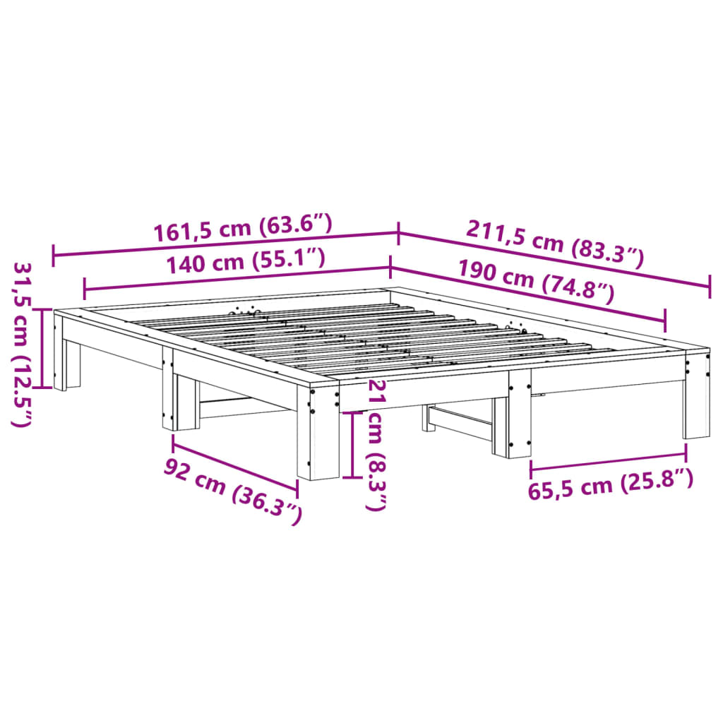 vidaXL Rama łóżka bez materaca, biała, 140x190 cm, lite drewno sosnowe
