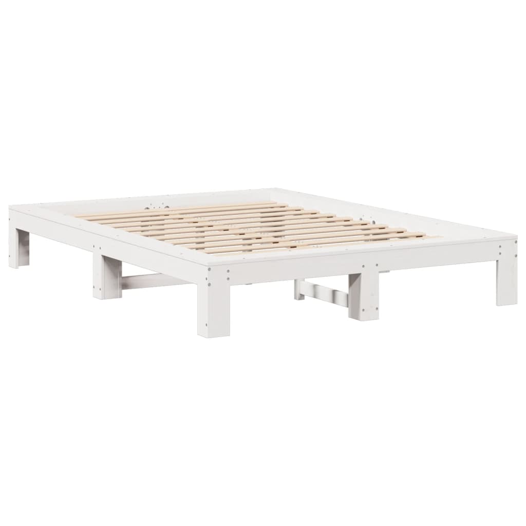vidaXL Rama łóżka bez materaca, biała, 135x190 cm, lite drewno sosnowe