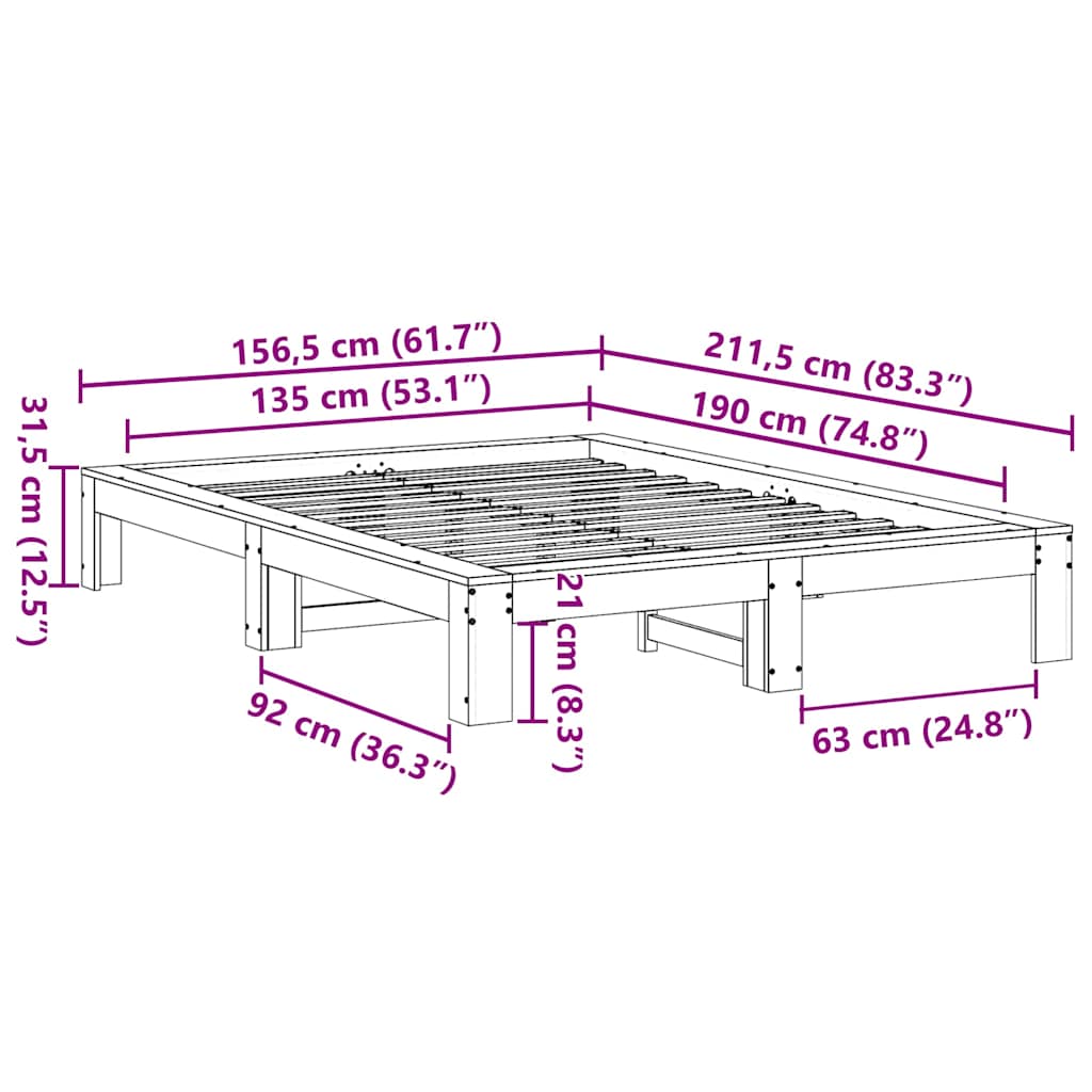 vidaXL Rama łóżka bez materaca, biała, 135x190 cm, lite drewno sosnowe