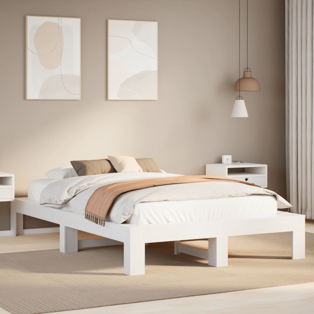 vidaXL Rama łóżka bez materaca, biała, 135x190 cm, lite drewno sosnowe
