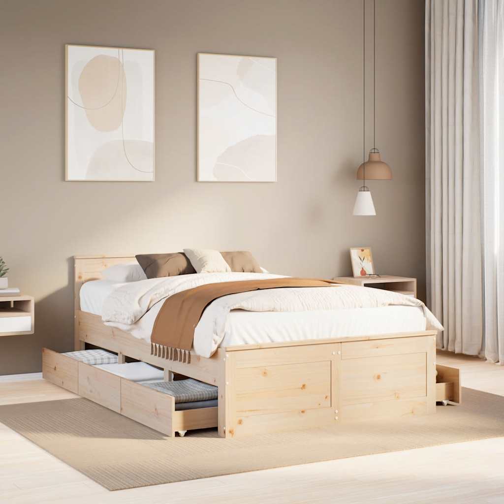 vidaXL Łóżko bez materaca, z wezgłowiem, 135x190 cm, sosnowe