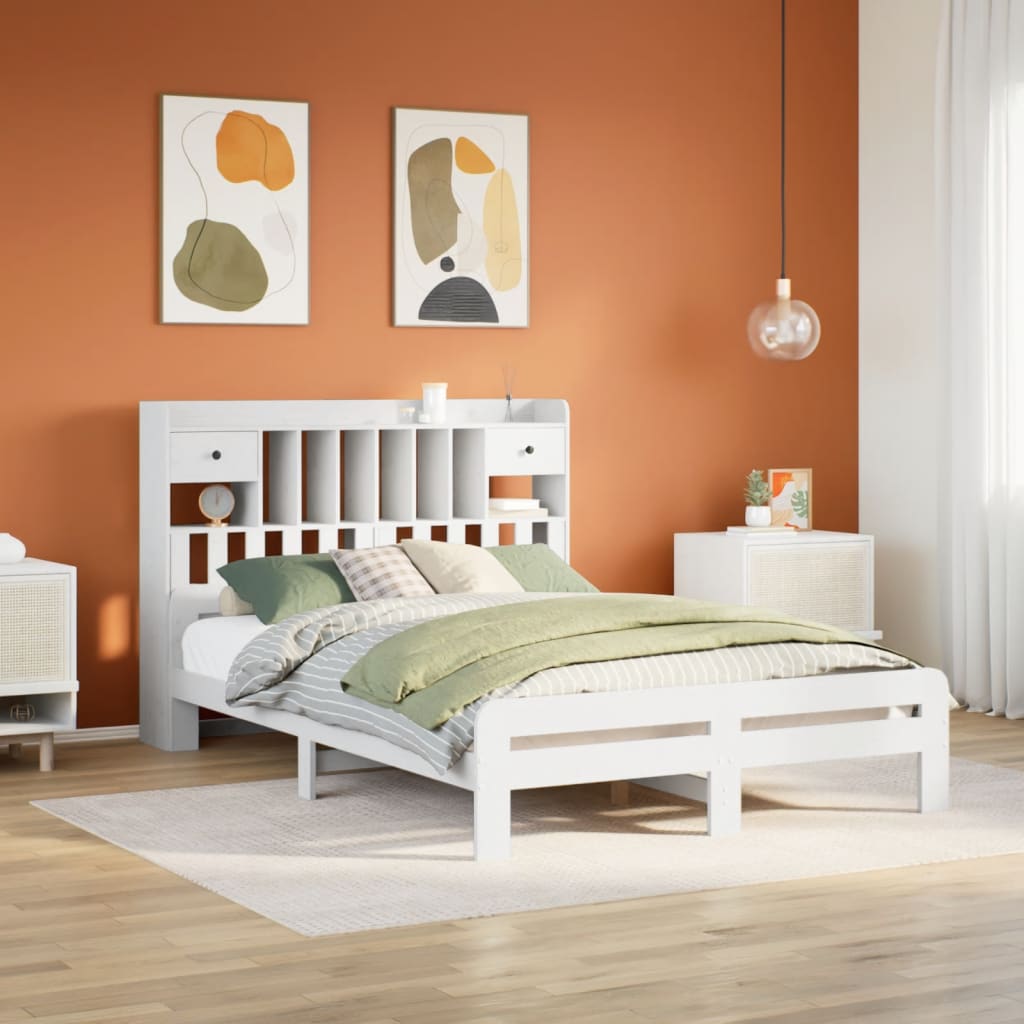 vidaXL Łóżko z regałem, bez materaca, białe, 140x200 cm, sosnowe