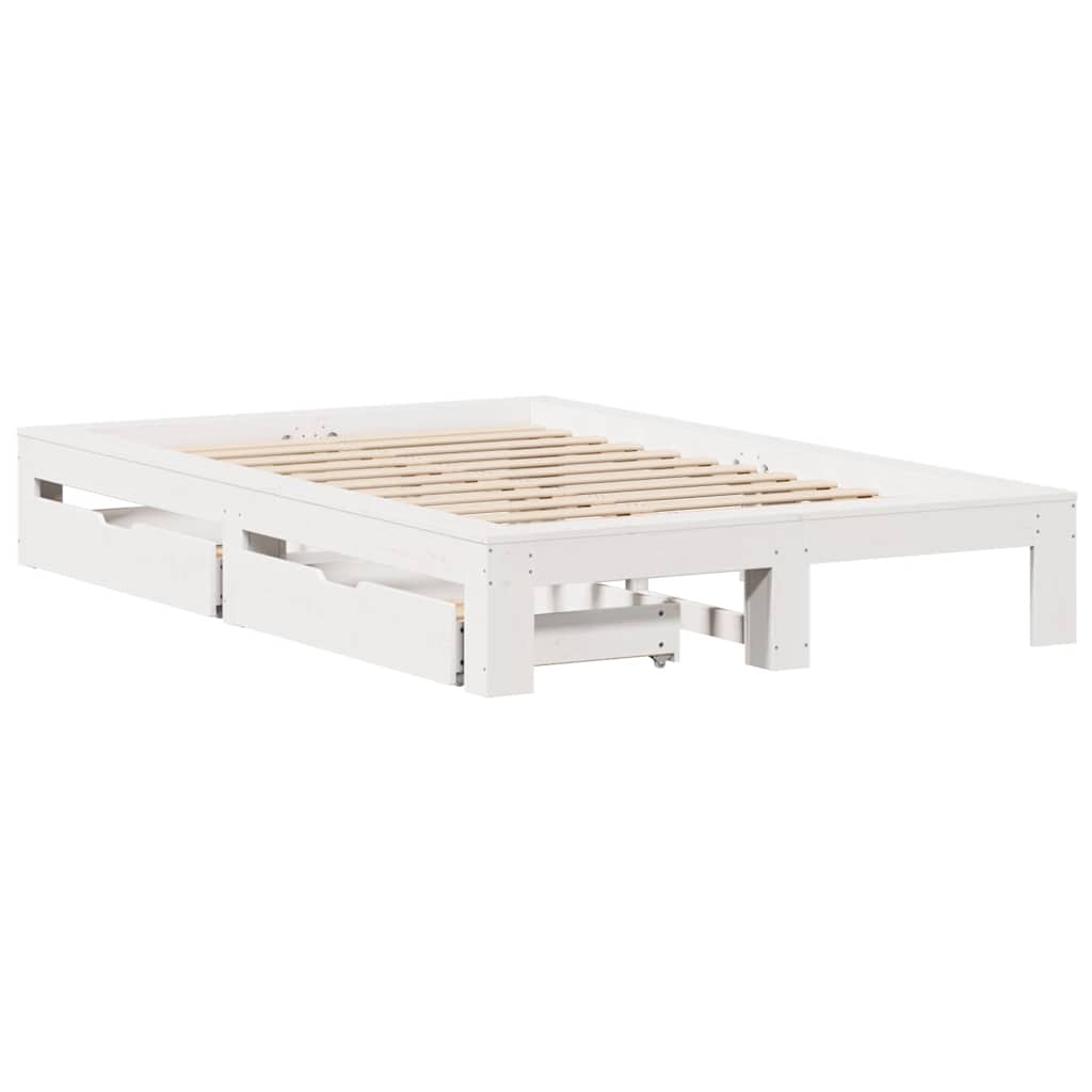 vidaXL Rama łóżka bez materaca, biała, 135x190 cm, lite drewno sosnowe