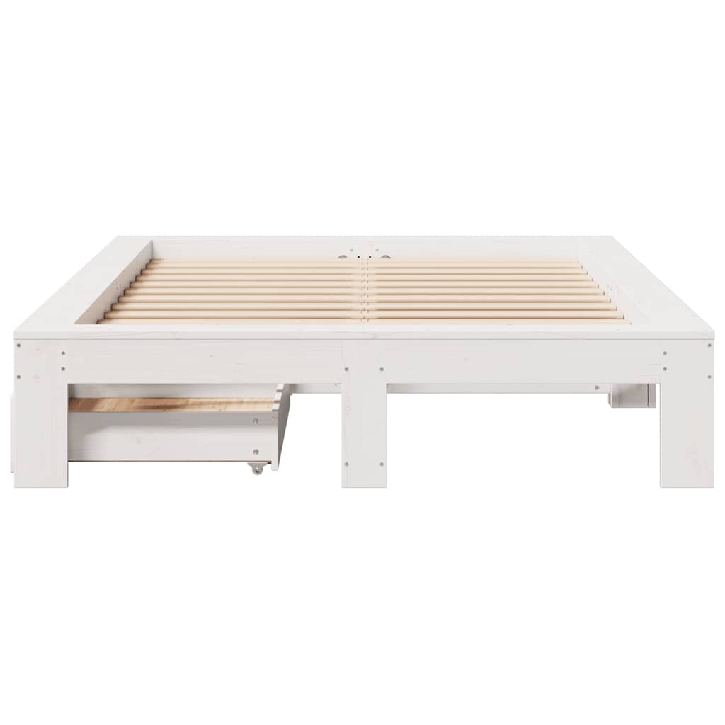 vidaXL Rama łóżka bez materaca, biała, 135x190 cm, lite drewno sosnowe