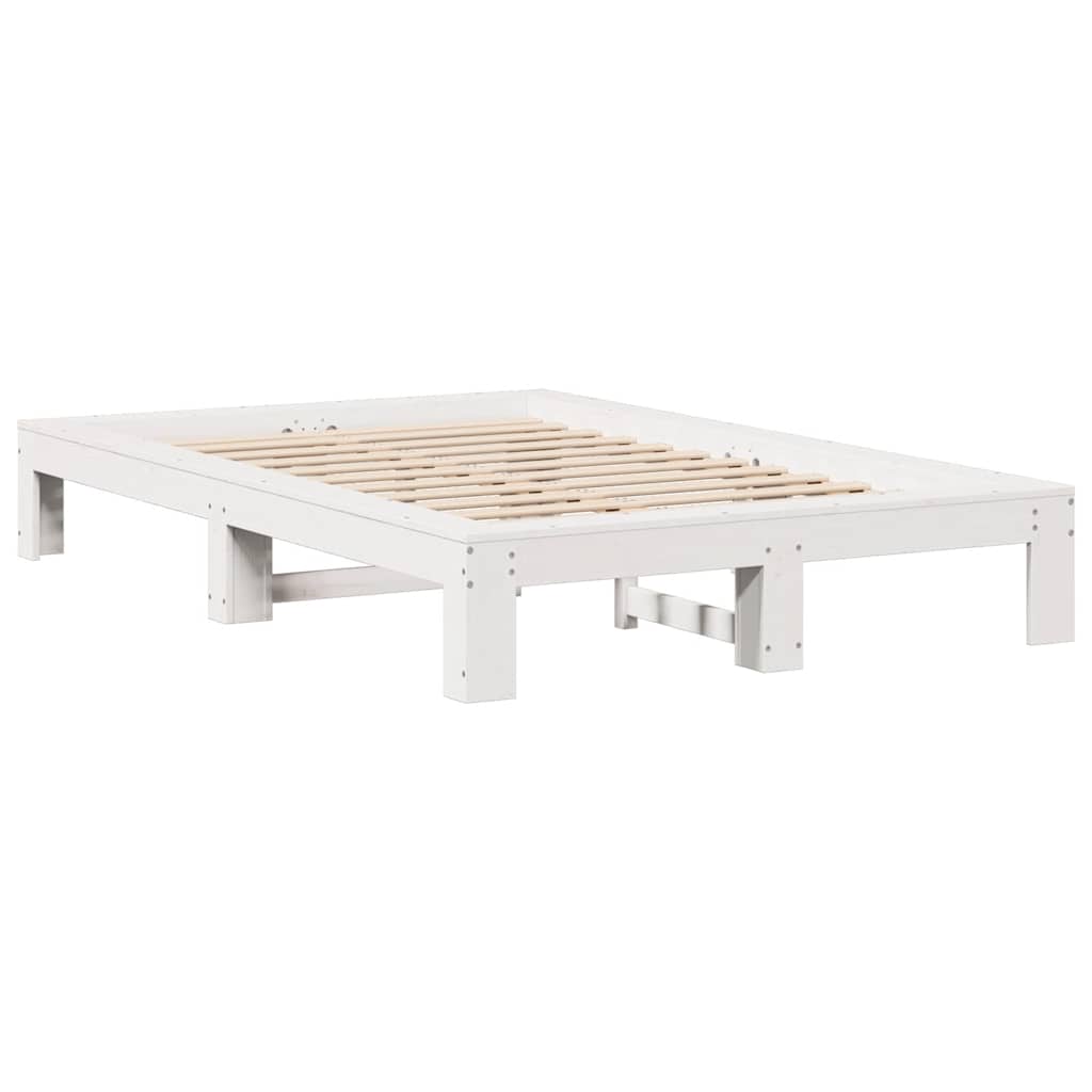 vidaXL Rama łóżka bez materaca, biała, 135x190 cm, lite drewno sosnowe