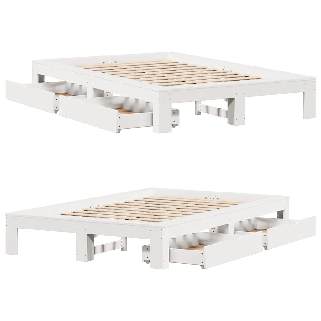 vidaXL Rama łóżka bez materaca, biała, 135x190 cm, lite drewno sosnowe