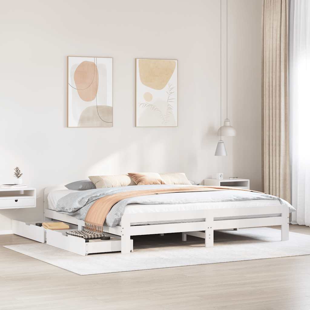 vidaXL Łóżko bez materaca, białe, 200x200 cm, lite drewno sosnowe
