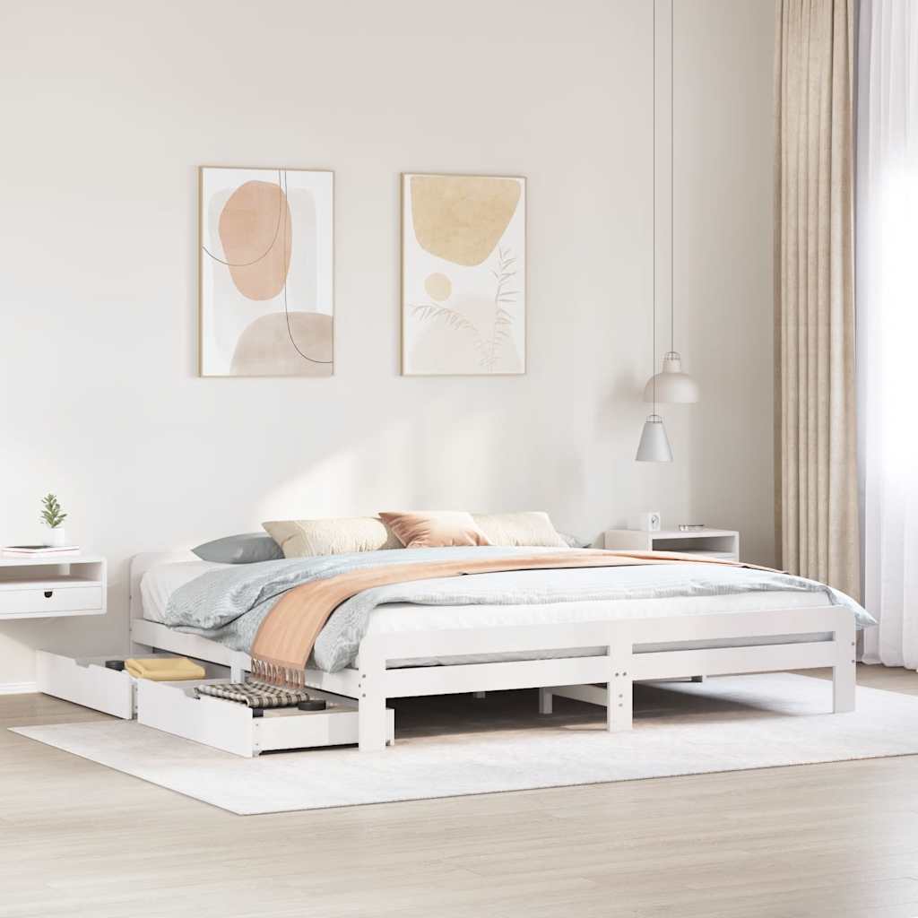 vidaXL Rama łóżka bez materaca, biała, 180x200 cm, lite drewno sosnowe