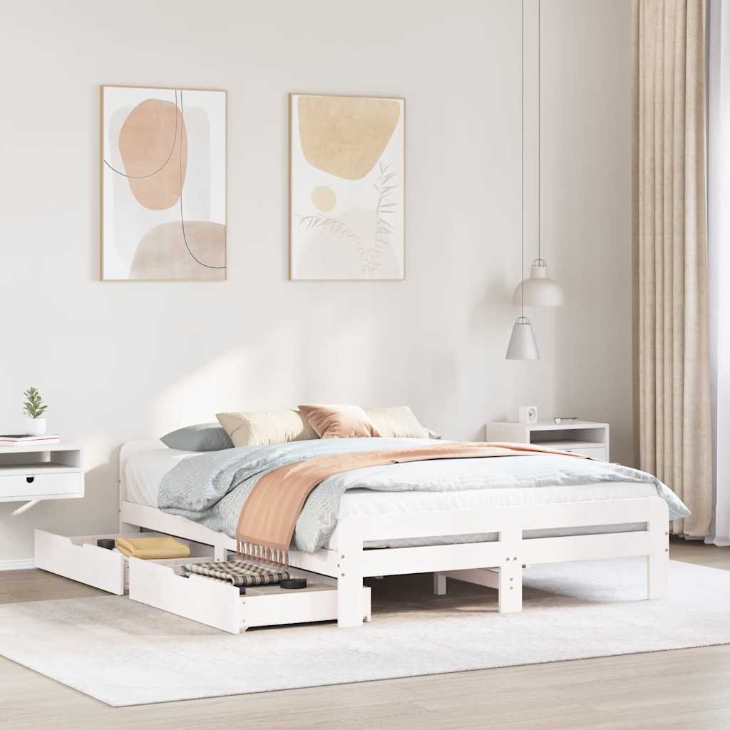 vidaXL Rama łóżka bez materaca, biała, 150x200 cm, lite drewno sosnowe