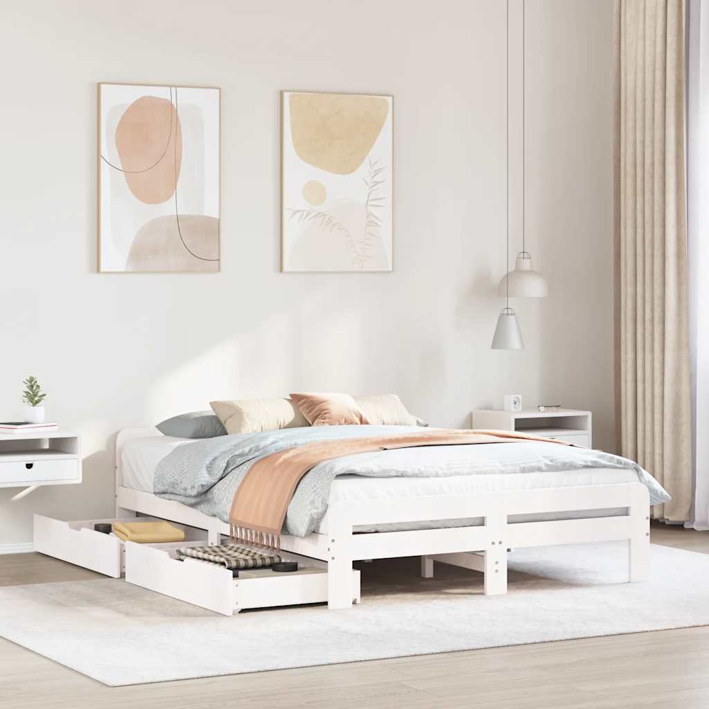 vidaXL Rama łóżka bez materaca, biała, 140x200 cm, lite drewno sosnowe