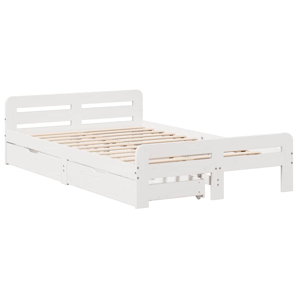 vidaXL Rama łóżka bez materaca, biała, 135x190 cm, lite drewno sosnowe