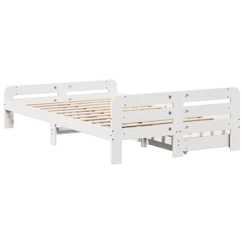 vidaXL Rama łóżka bez materaca, biała, 135x190 cm, lite drewno sosnowe