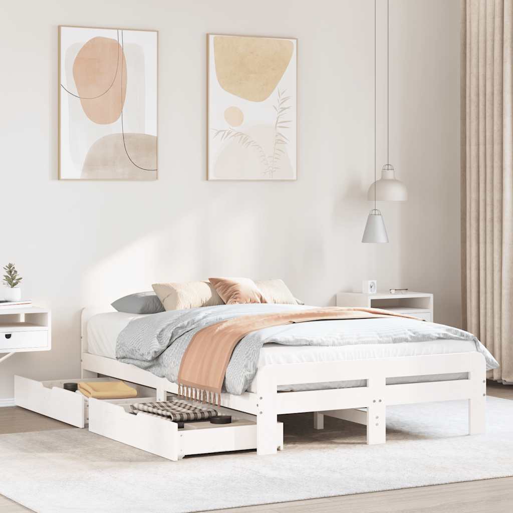 vidaXL Rama łóżka bez materaca, biała, 135x190 cm, lite drewno sosnowe