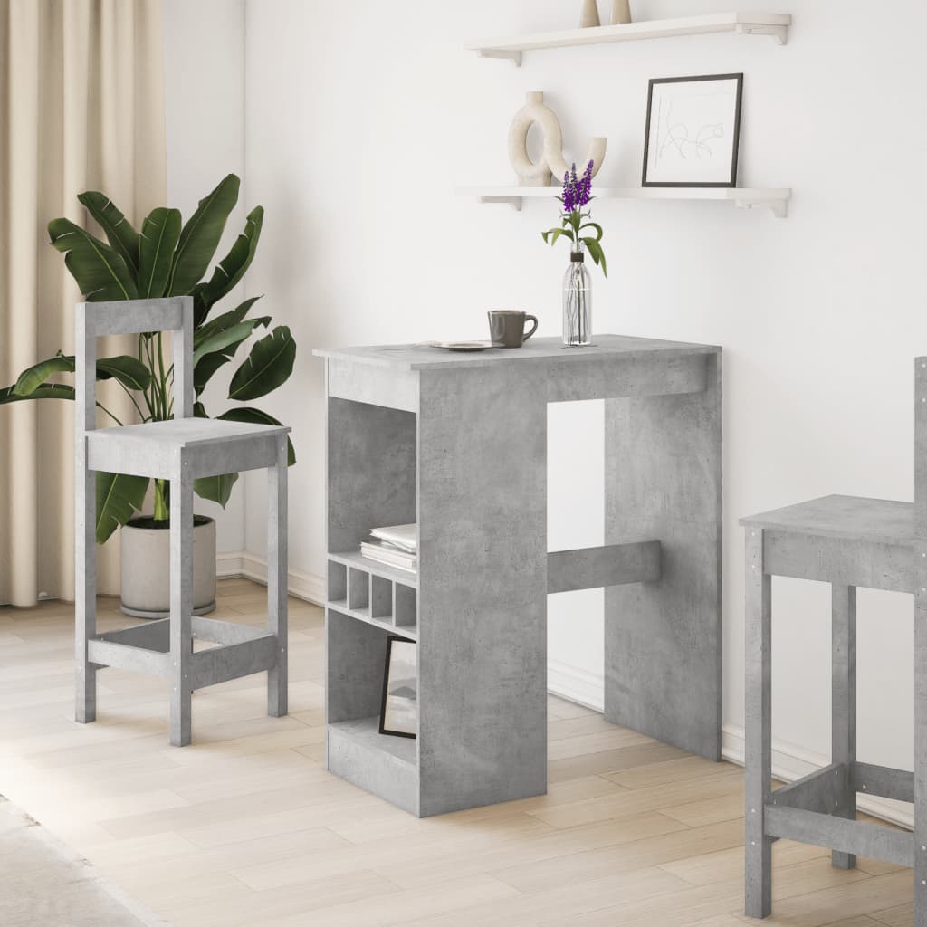 vidaXL Stolik barowy z przegródkami, szarość betonu, 90x47,5x103,5 cm