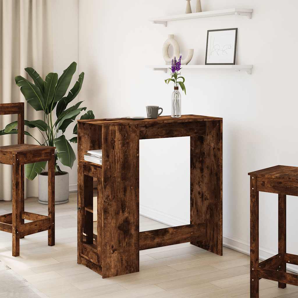 vidaXL Stolik barowy z przegrodami, przydymiony dąb, 101x40x103,5 cm