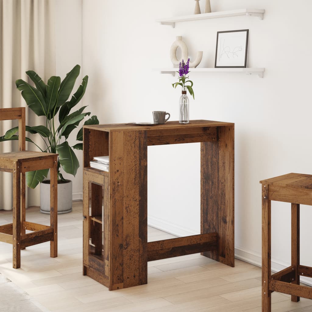 vidaXL Stolik barowy z przegrodami, stare drewno, 101x40x103,5 cm