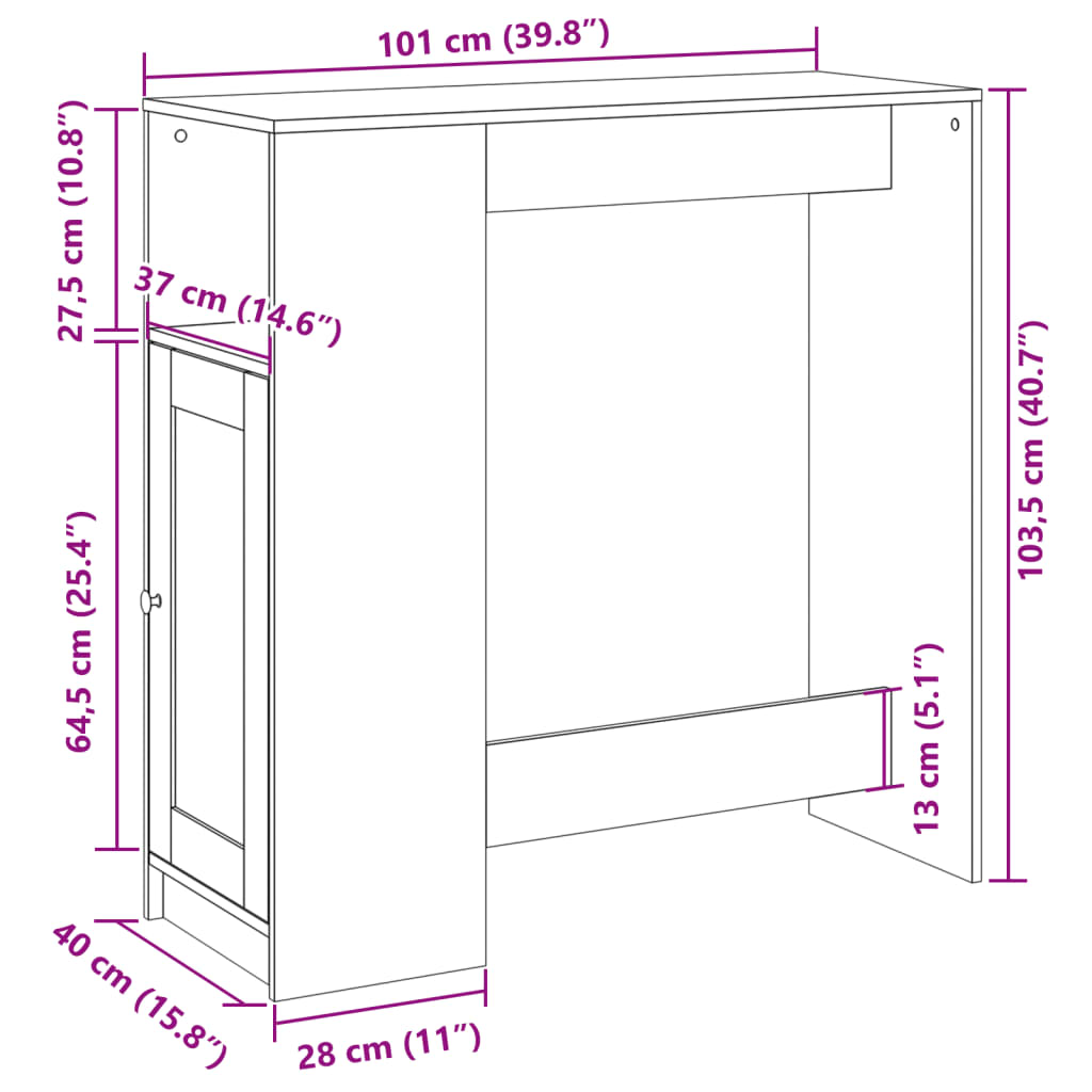 vidaXL Stolik barowy z przegrodami, stare drewno, 101x40x103,5 cm