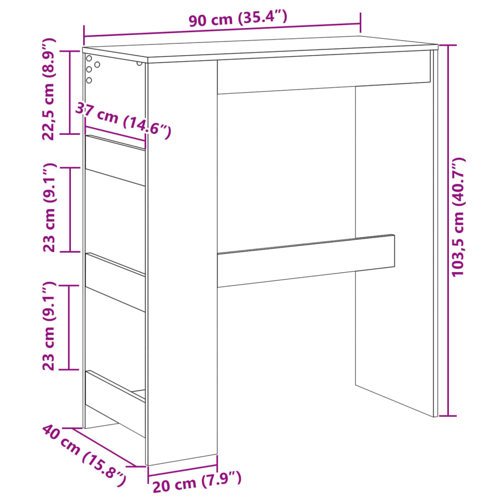 vidaXL Stolik barowy z przegrodami, stare drewno, 90x40x103,5 cm