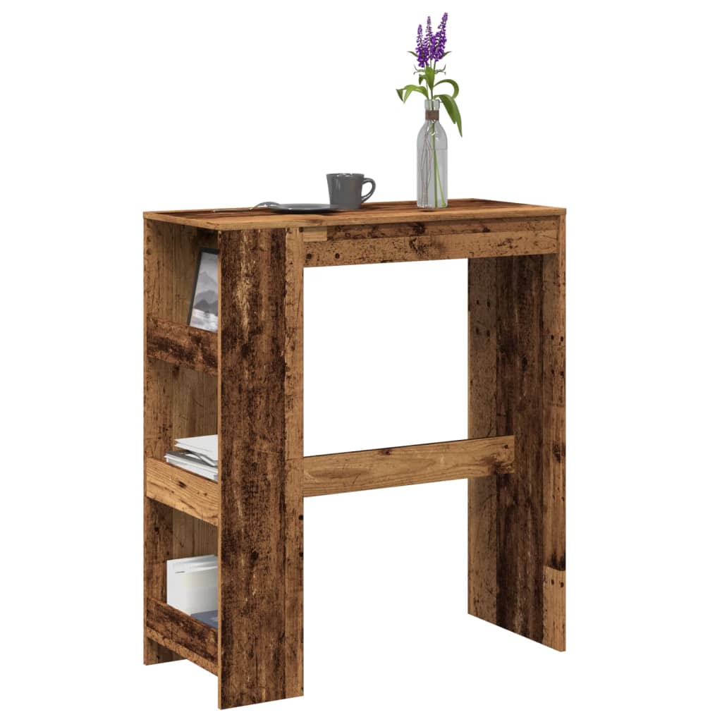 vidaXL Stolik barowy z przegrodami, stare drewno, 90x40x103,5 cm