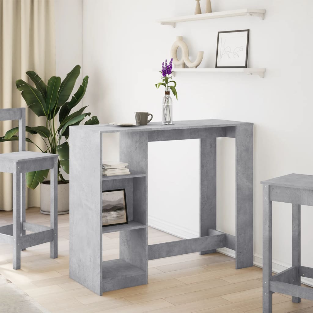 vidaXL Stolik barowy z regałem, szarość betonu, 124x46x103,5 cm