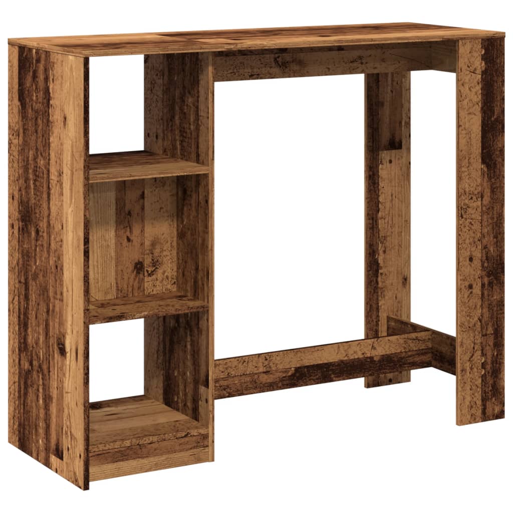vidaXL Stolik barowy z regałem, stare drewno, 124x46x103,5 cm