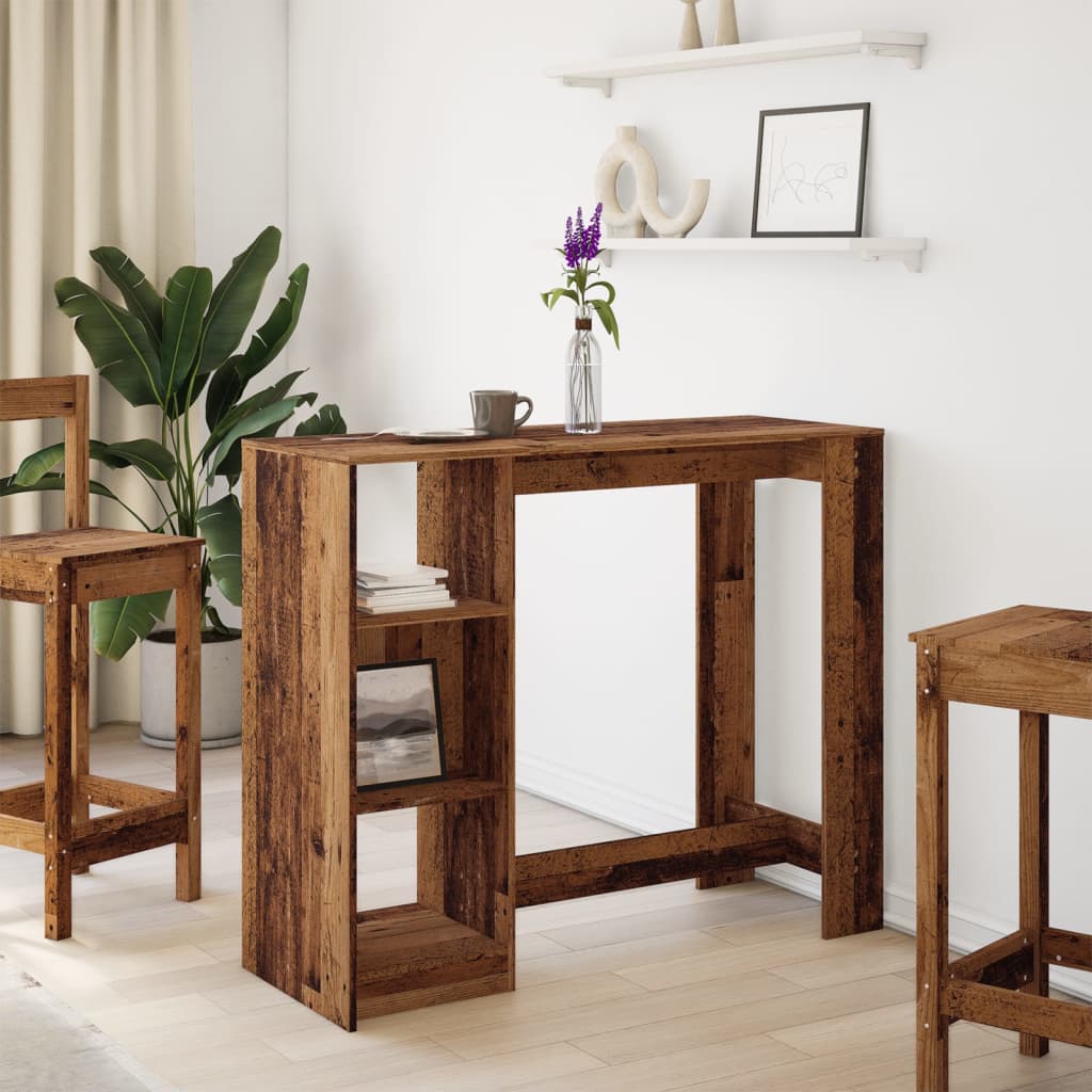 vidaXL Stolik barowy z regałem, stare drewno, 124x46x103,5 cm
