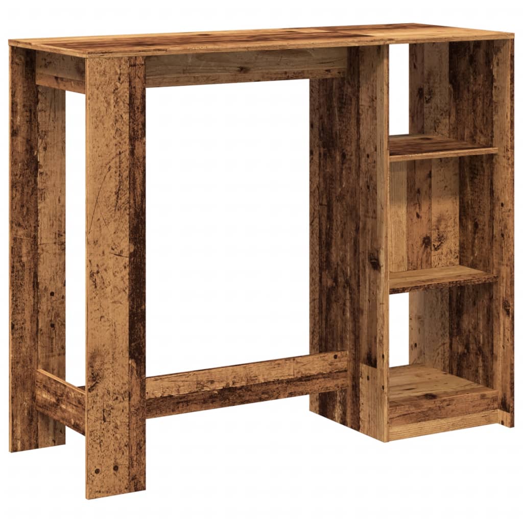 vidaXL Stolik barowy z regałem, stare drewno, 124x46x103,5 cm