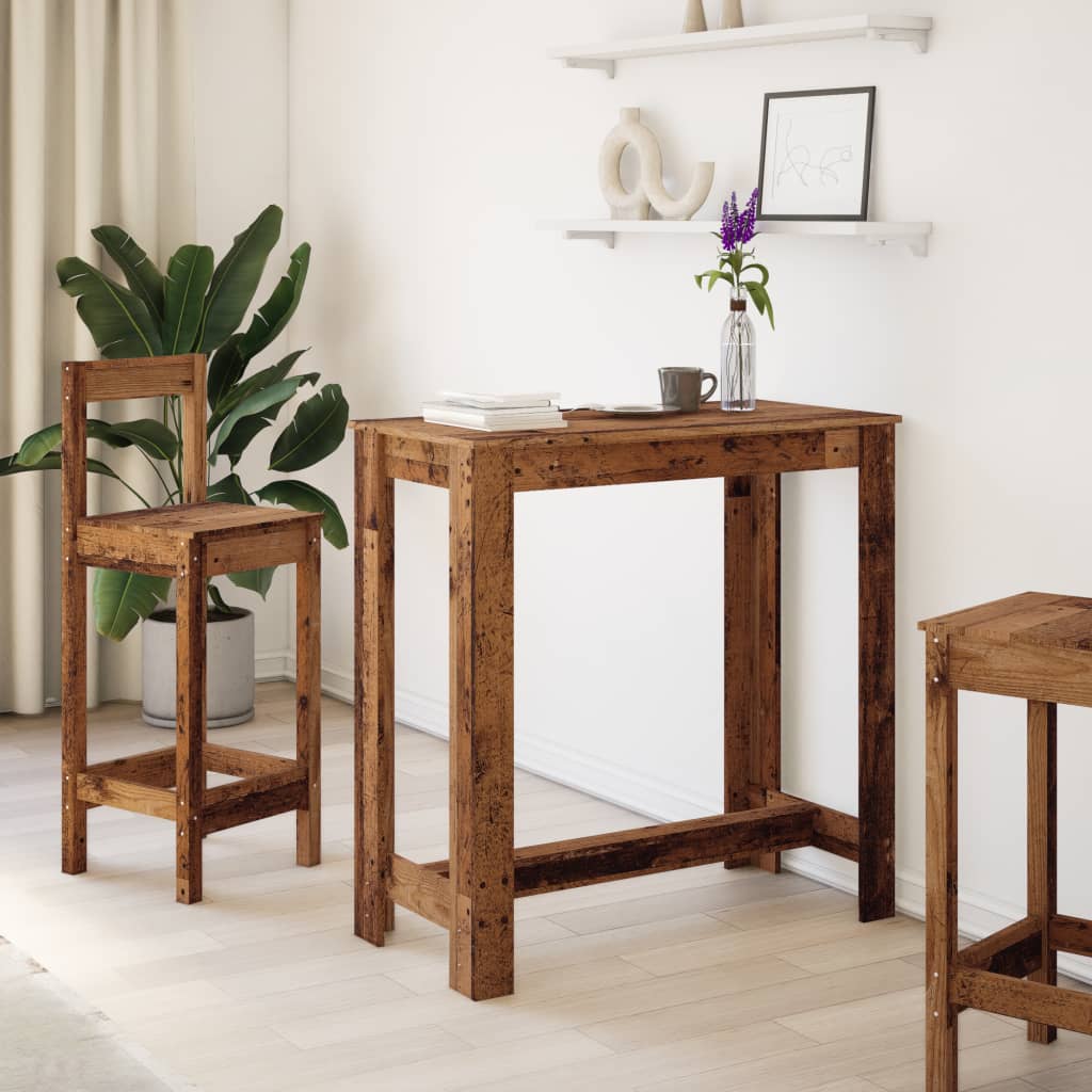 vidaXL Stolik barowy, stare drewno, 102x50x103,5 cm