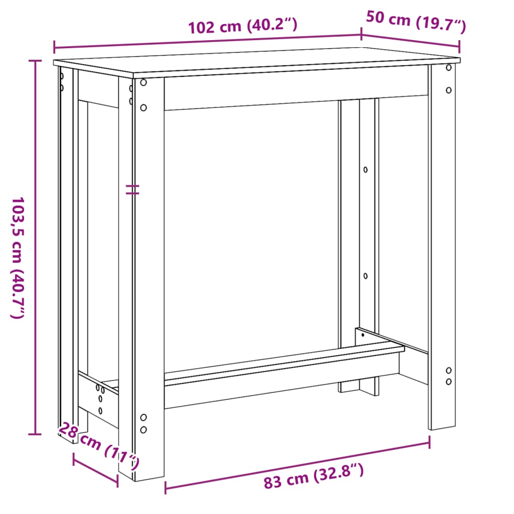 vidaXL Stolik barowy, stare drewno, 102x50x103,5 cm
