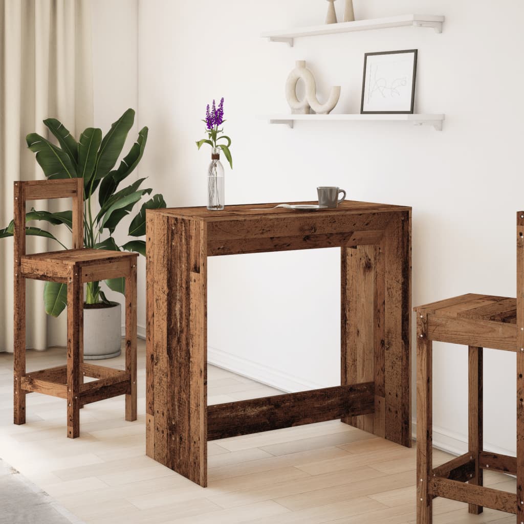 vidaXL Stolik barowy, stare drewno, 102x50x103,5 cm