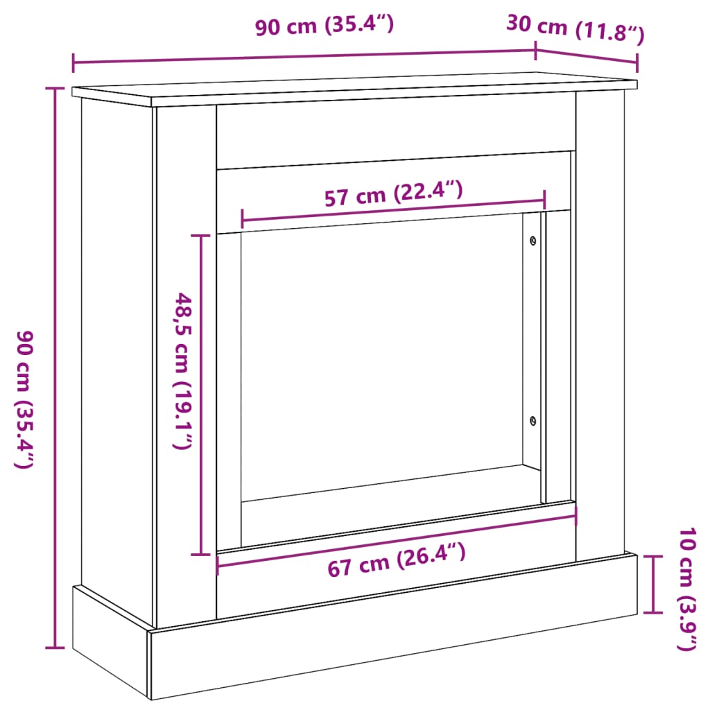 vidaXL Obudowa kominka, stare drewno, 90x30x90 cm