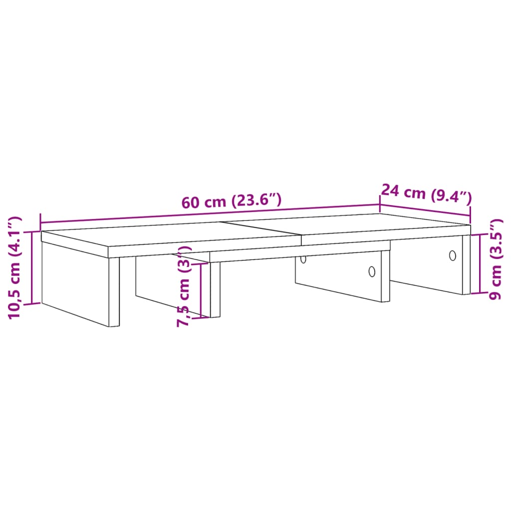 vidaXL Podstawka pod monitor, regulowana, dąb sonoma, 60x24x10,5 cm