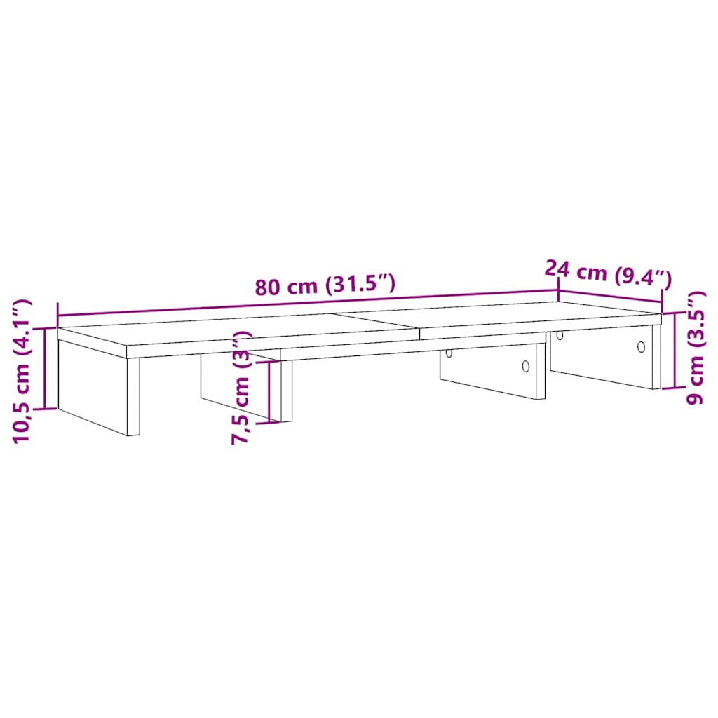 vidaXL Podstawka pod monitor, regulowana, czarna, 80x24x10,5 cm