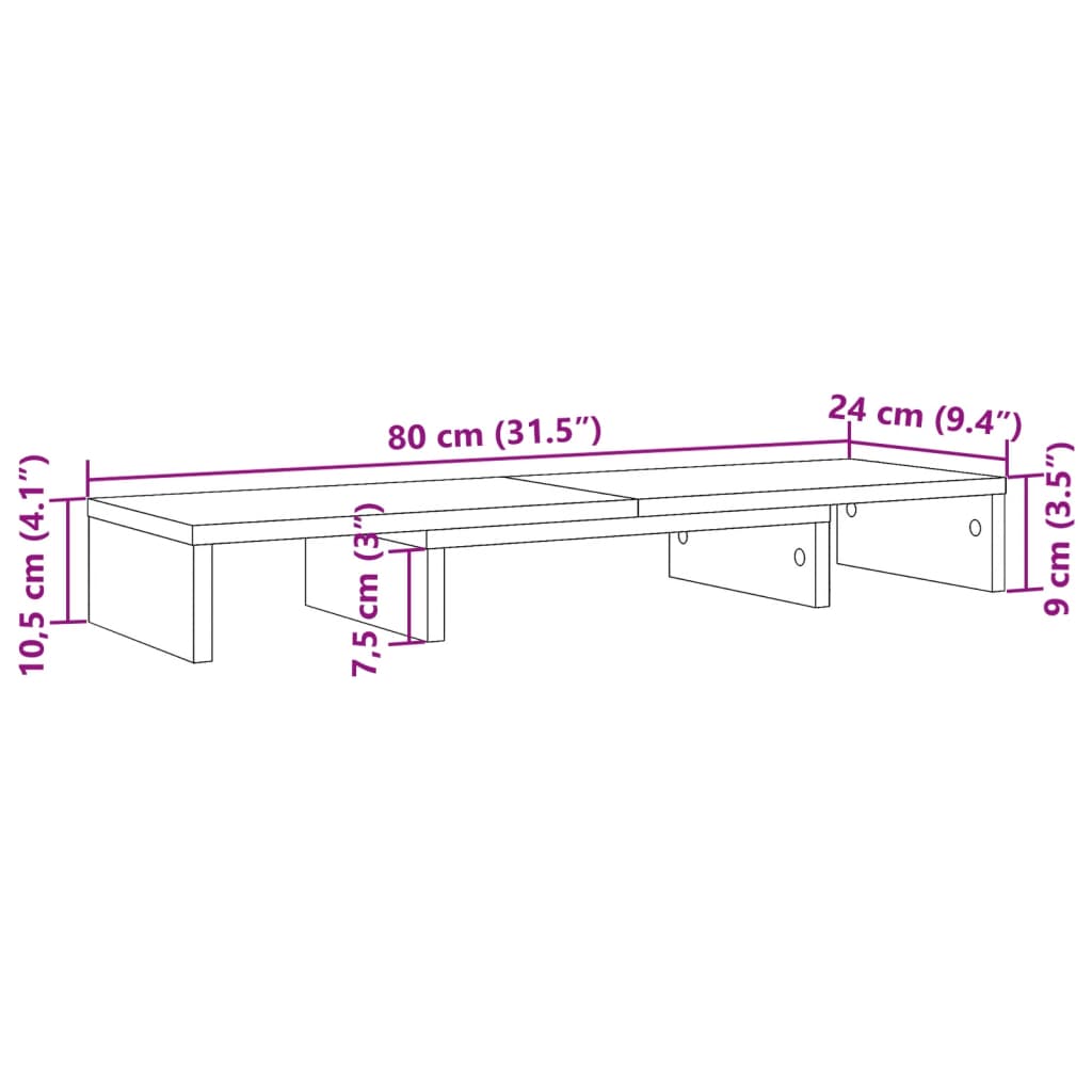 vidaXL Podstawka pod monitor, regulowana, dąb artisan, 80x24x10,5 cm