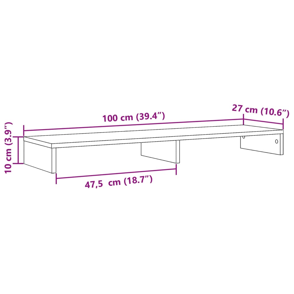 vidaXL Podstawka pod monitor, przydymiony dąb, 100x27x10 cm