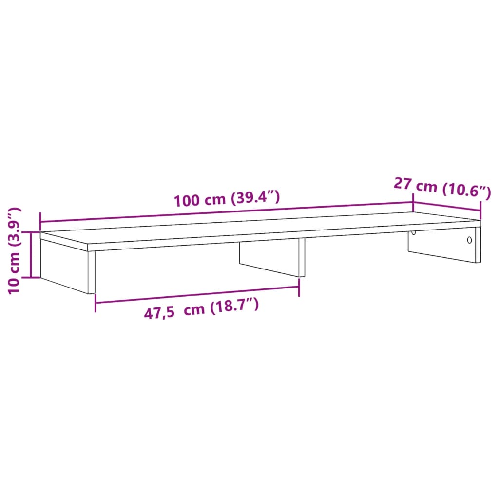 vidaXL Podstawka pod monitor, szary dąb sonoma, 100x27x10 cm