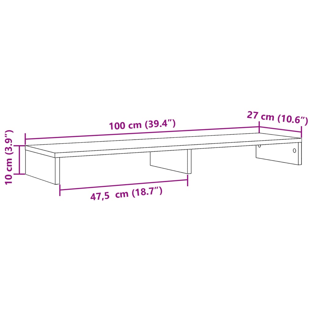 vidaXL Podstawka pod monitor, stare drewno, 100x27x10 cm