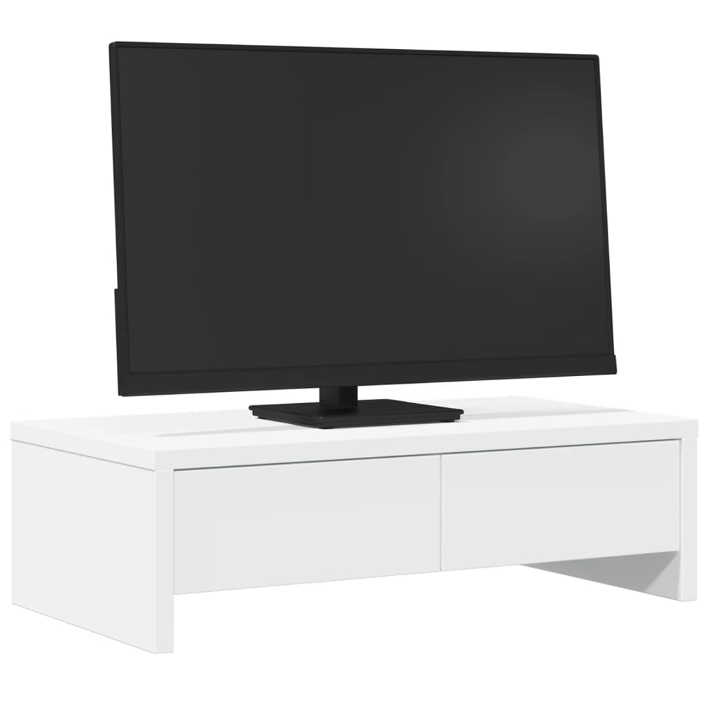 vidaXL Podstawka pod monitor, z szufladami, biała, 50x27x15 cm