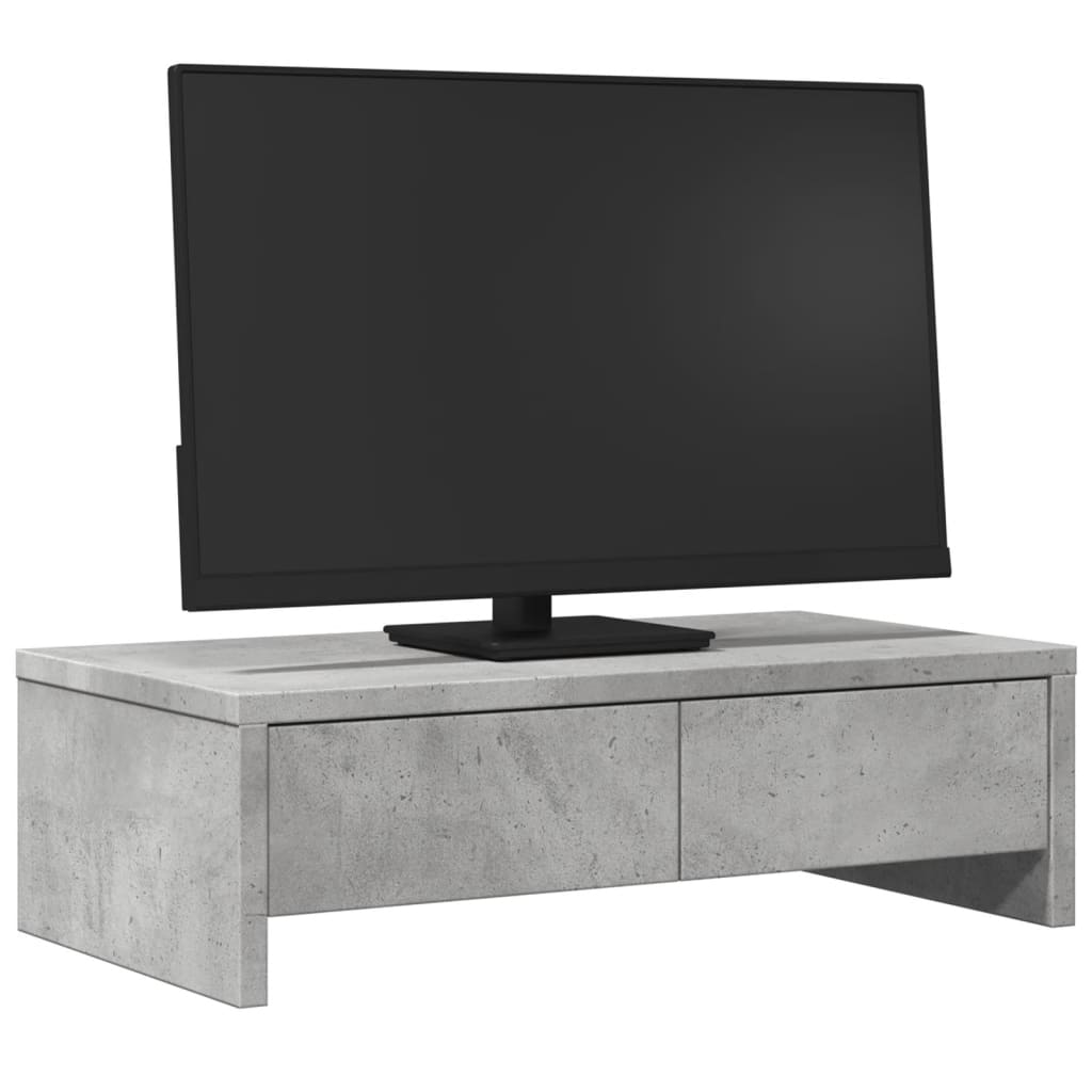 vidaXL Podstawka pod monitor z szufladami, szarość betonu, 50x27x15 cm