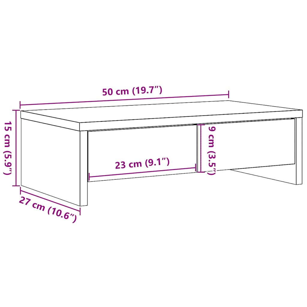 vidaXL Podstawka pod monitor z szufladami szary dąb sonoma 50x27x15 cm