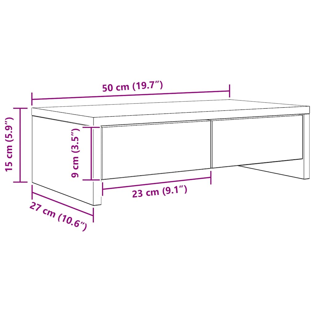 vidaXL Podstawka pod monitor, z szufladami, dąb artisian, 50x27x15 cm