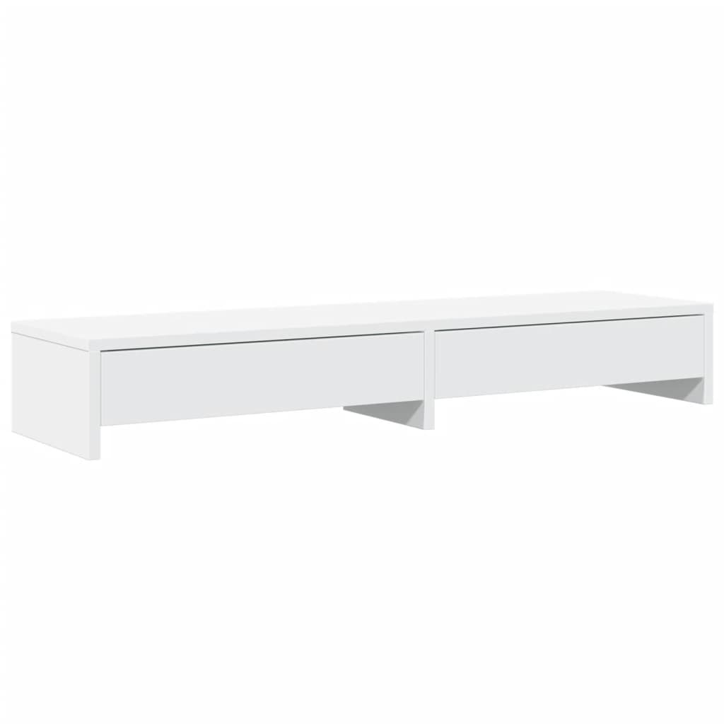 vidaXL Stojak na monitor z szufladami, biały, 100x27x15 cm, drewno konstrukcyjne