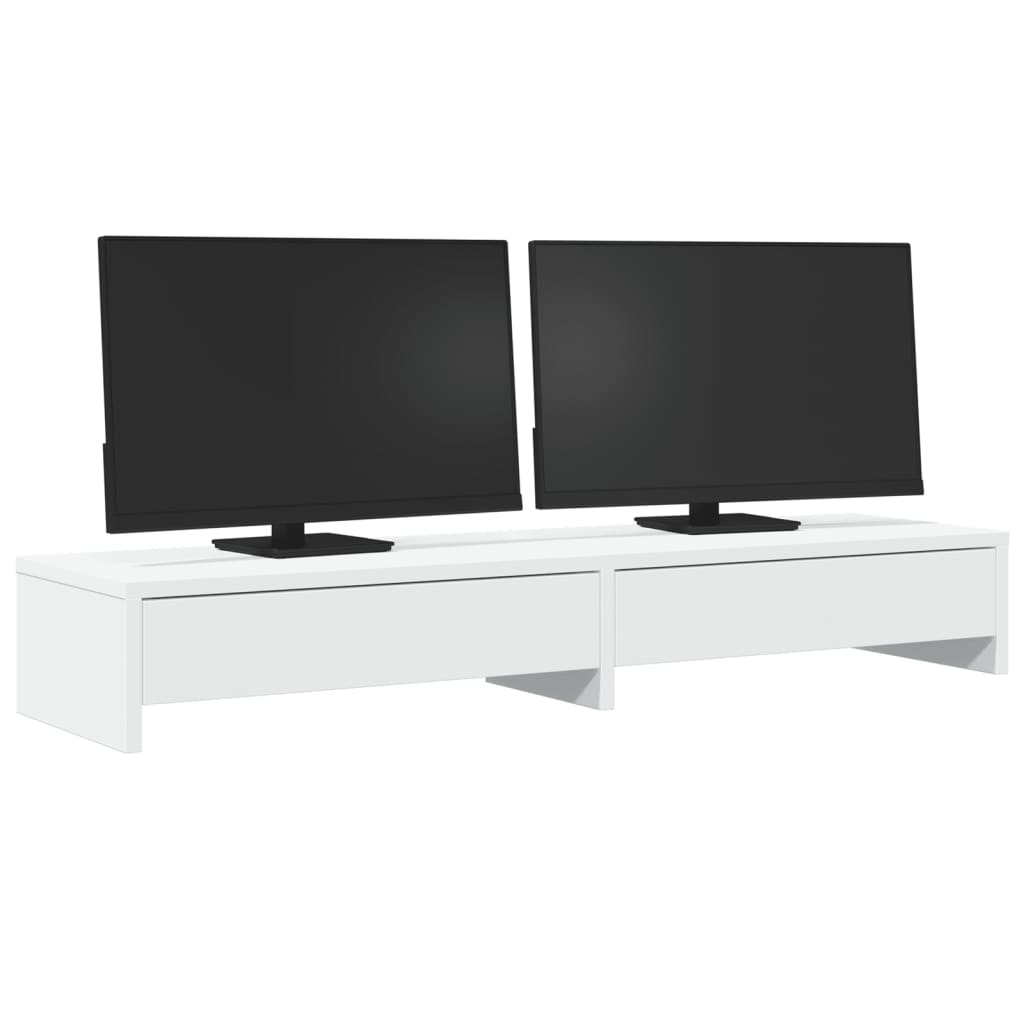 vidaXL Stojak na monitor z szufladami, biały, 100x27x15 cm, drewno konstrukcyjne